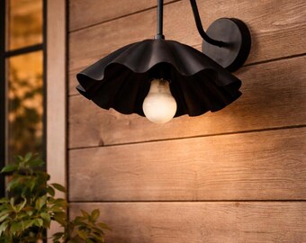 Vintage Brass Ruffle Shade Wall Sconce: Mid-Century Modern Flower Lamp