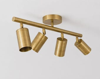 Handcrafted Solid Brass 4-Light Track Ceiling Spotlight | Modern Adjustable Fixture
