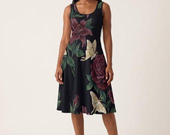 Gothic Floral Maxi Dress Women Plus Size, Dark Rose Luna Moth Fall Wedding Guest | Whimsigoth Painterly Gown XS–5XL
