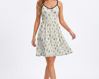 Vestido lencero Dark Academia para mujer, estampado botánico Ditsy Moth Ivy / Vestido midi para invitada de boda de otoño, ocasión académica S–2XL