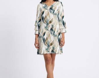 Painterly Maxi Dress Women, Teal Bronze Watercolor Art Nouveau Flutter Sleeve | Resort Wear, Wedding Guest, Wearable Art S–3XL