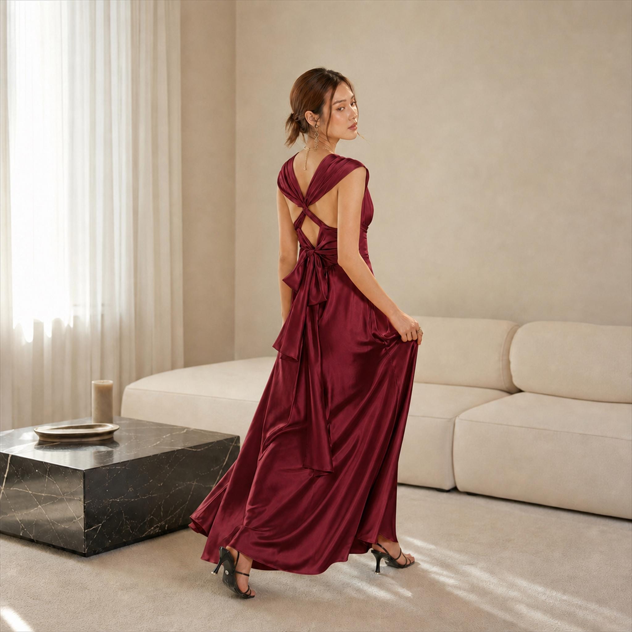 formal dress with big bow on back Evening Gown in Product Group Code|GlitterOneShoulderMid