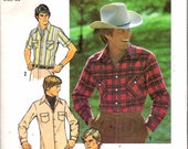Jahrgang 1976 Einfachheit 7698 westlichen Stil Herren Shirt Nähen Muster Größe Hals 16 1/2" Brust 44"