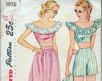 Vintage 1947 Simplicity 1976 Play Suit & Dirndl Skirt Mother and Daughter Fashion Sewing Pattern Size 12 Bust 30"