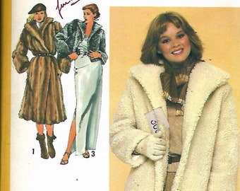 Vintage 1980 Simplicity 9754 Misses Lined Coat In Three Lengths For Fun Fur Only Sewing Pattern Size 14 Bust 36" UNCUT FF