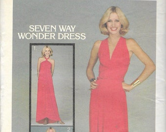 1978 Butterick 5230  Retro Seven Way Wonder Evening Length Dress For Stretch Knits Only Sewing Pattern One Size Sizes 6 - 16 UNCUT