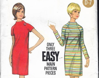 Vintage 1960's Butterick 4430 Mod One Piece Dress Sewing Pattern Size 16 Bust 36" UNCUT