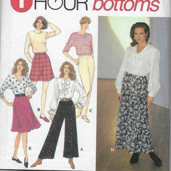 1993 Simplicity 8677 Misses Full Pants And Skirt, Each In Two Lengths & Slim Pants Sewing Pattern Sizes Lg-XL Waist 32"-39"