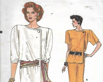 1986 Vogue 9487 Misses Asymmetrical Wrap Over Dress Sewing Pattern Sizes 14 Bust 36"