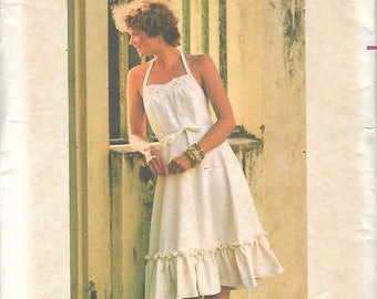 Easy Sundress Pattern Off Shoulder Loose Fitting Summer Sun Dress Elastic Waist Ruffles McCalls 7127 Bust 30 Ex SM Vintage Sewing Pattern
