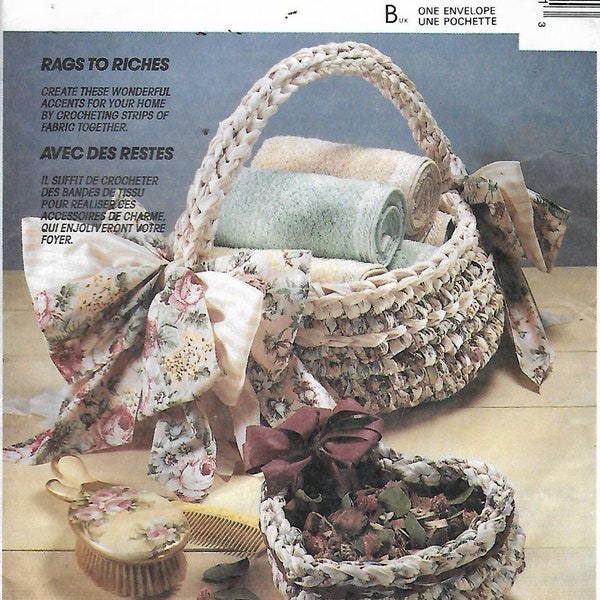 1992 McCall's 6037 Crocheted Rag Baskets, Placemats, Rug, Napkin Holder Pattern One Size UNCUT FF
