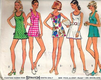 Vintage 1973 Simplicity 5696 Retro Mini-Dress or Bathing- Suit, Halter Bathing Suit & Panties Sewing Pattern Size 18 Bust 40" UNCUT