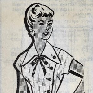1950's Mail Order Patt-O-Rama 8180 Misses Left Side Buttoned ClosureDress Sewing Pattern Size 16 Bust 36"