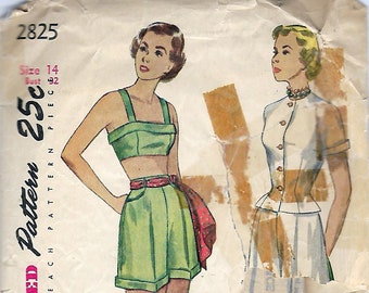 Vintage 1949 Simplicity 2825 Junior Misses' and Misses' Jacket, Bra and Shorts Sewing Pattern Size 14 Bust 32"