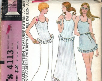 1974 McCall's 4113 Misses Retro Dress Or Top & Skirt Sewing Pattern Size 10 Bust 32 1/2" UNCUT FF