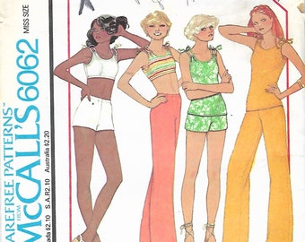 1978 McCall's 6062 Misses Retro Top & Pants Or Shorts Stretch Knits Only Sewing Pattern Size Petite 6-8 Bust 30 1/2"-31 1/2"UNCUT FF