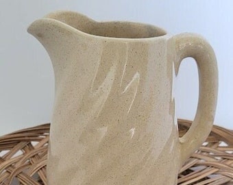 Vintage 1970's Bybee Swirl Design Glazed Pottery Primitive Kentucky Cream Brown Fleck Clay 6 1/4" Cream Pitcher Signed on Base BB