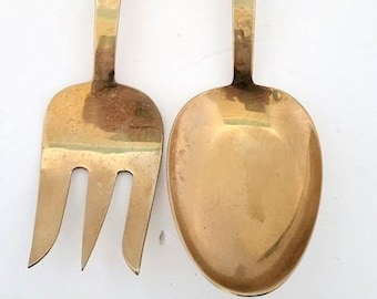 1950's SBF Siam Thailand Brass & Rosewood Large Serving Fork And Spoon
