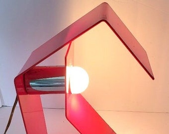 Vintage 1960's Mid Century Red Lucite Funky Shaped Table Light