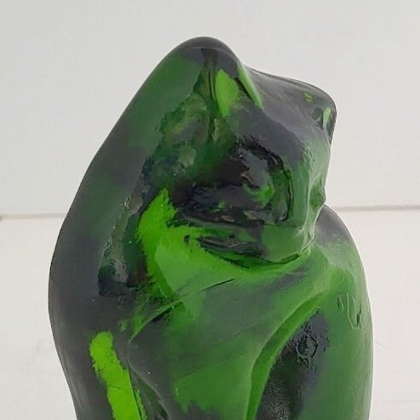 Vintage Blenko Fused Glass Green Art Glass Seated Cat Paperweight Figure