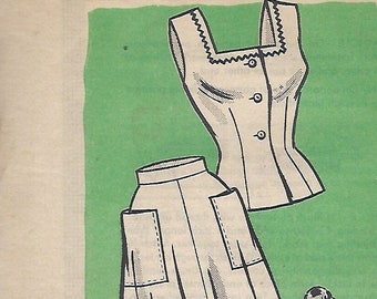 1955 Anne Adams 4714 Women's Blouse, Skirt, Shorts & Bra Sewing Pattern Size 38 Bust 38"