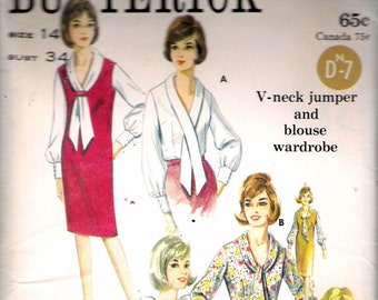 Vintage 1960's Butterick 3226 Misses Jumper & Blouse Wardrobe Sewing Pattern Size 14 Bust 34" UNCUT
