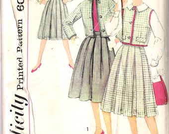 Vintage 1959 Simplicity 3081 Junior Jacket Skirt and Blouse Sewing Pattern Junior Size 15 Bust 35" UNCUT