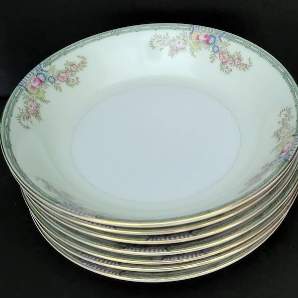 7  Vintage 1930's Grace China Floral Pattern Coupe Soup Bowls Made In Japan