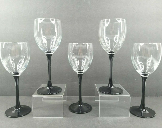 5 Vintage Arcoroc Elegant Black Stem Wine Glasses Barware Set France Etsy
