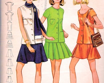 Vintage 1969 Butterick 5553 Mod Two Piece Dress and Scarf Sewing Pattern Size 7/8 Bust 29"