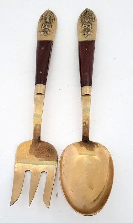 1950's SBF Siam Thailand Brass & Rosewood Large Serving Fork and