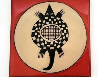 Vintage 1980's Adobe Style Armadillo Glazed Tile Wall Decor