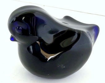 Vintage Minimal Cobalt Blue Glass Duck Bird Paperweight Figurine Japan