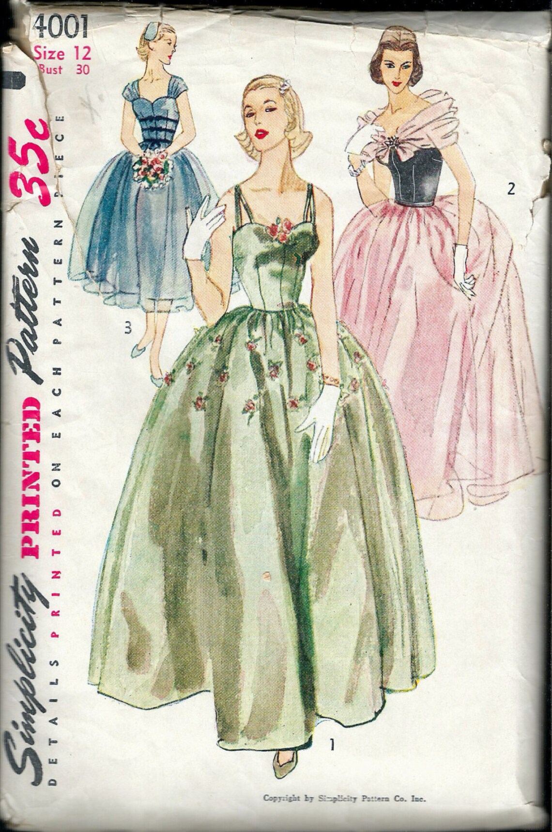 1952 Simplicity 4001 Onepiece Evening Dress in Two Lengths Etsy