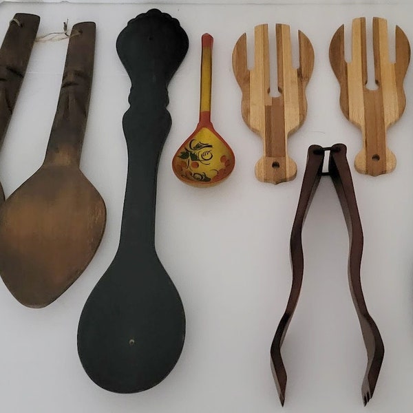 8 Vintage Wood Serving Forks Spoons & Salad Servers Hawaii