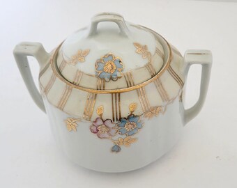 Vintage Hand Painted Covered Sugar Bowl Framann Sehlegeleh Thuringa Germany