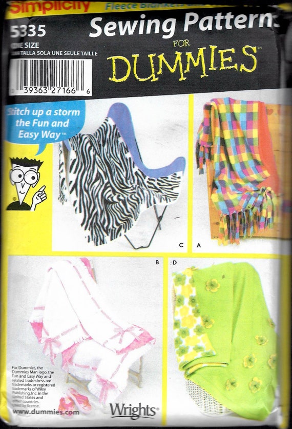 2003 Simplicity 5335 Sewing for Dummies Fleece Blankets and Throws Sewing  Pattern Size 50 X 60 UNCUT 