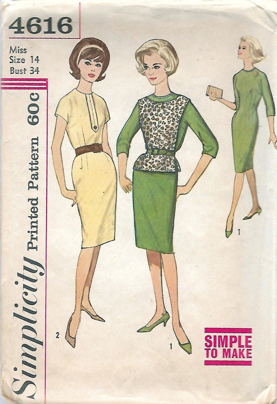 Vintage 1962 Simplicity 4616 One Piece Dress With Plastron Etsy Vintage 1962 Simplicity 4616 One Piece Dress With Plastron Etsy