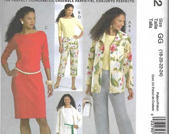 2005 McCall's 4842 Misses Unlined Jacket, Top, Dress & Pants In Two Lengths Sewing Pattern Sizes 18-24 Bust 40" - 46" UNCUT FF