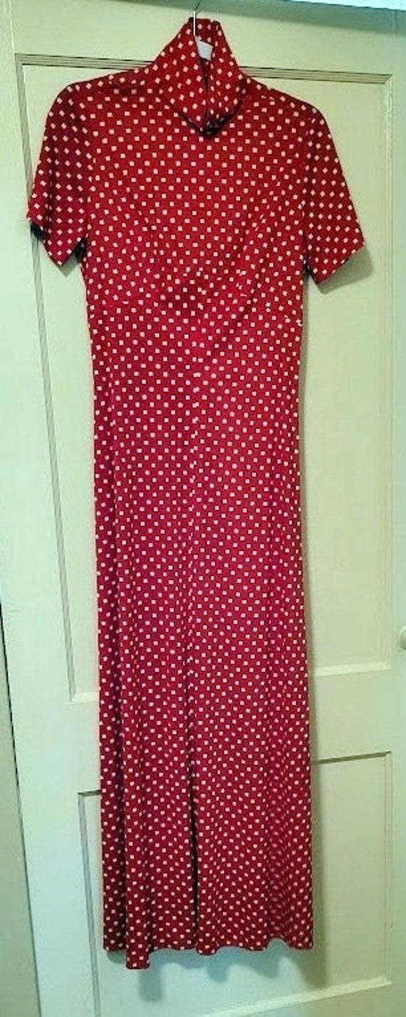 1970's Ginger House California Red & White Maxi Dre… Gem