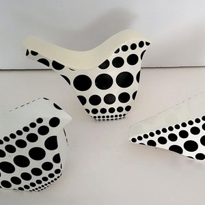 3 Mid-Century Italian Wooden Black & White Lacquered Birds In Picasso Style