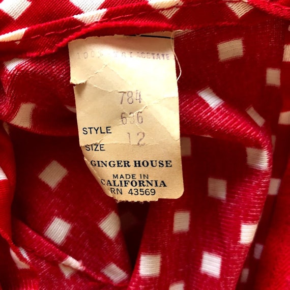1970's Ginger House California Red & White Maxi Dre… Gem
