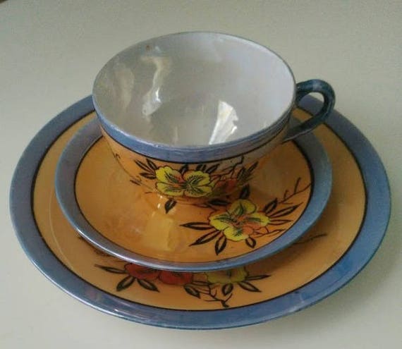 Lusterware Japan Dogwood 3pc Set Cup Saucer /& Dessert Plate Vintage 1940s Collectable