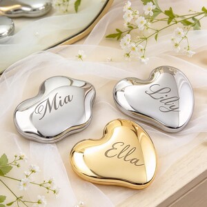 Engraved Heart & Cloud Compact Mirror, Personalized Pocket Makeup Mirror, Bridesmaid and Christmas Gift for Her