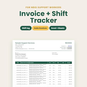 NDIS Support Worker Invoice Template | Shift Tracker & Timesheet | Excel Google Sheets