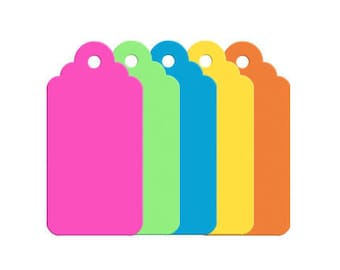 Bright Rainbow Summer Gift Tags in Hot Pink Turquoise Lime Green, Retro Gift Tags, Easter Hang Tags, Colorful Price Tags