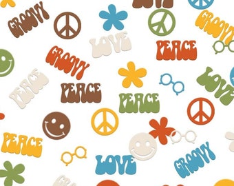 Hippie Flower Power Confetti for Adult Birthday Parties and Costume Parties, Retro 60s Hippie Party Decor, Groovy Peace Love Large Confetti