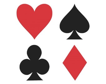 Casino Night Paper Ace Club Heart Diamond Cutout Shapes, Vegas Poker Night Party Decorations Paper Die Cuts - 3 Sizes Available