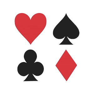 Casino Night Paper Ace Club Heart Diamond Cutout Shapes, Vegas Poker Night Party Decorations Paper Die Cuts - 3 Sizes Available