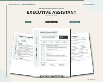 Paquete de currículum para asistente ejecutivo, plantilla de Word compatible con sistemas ATS con carta de presentación y referencias.